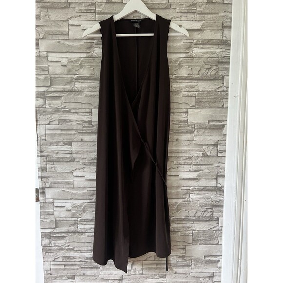 Kenneth Cole || Brown Sleeveless Wrap Midi XS Belted Swing Trapeze Dress - Picture 1 of 9